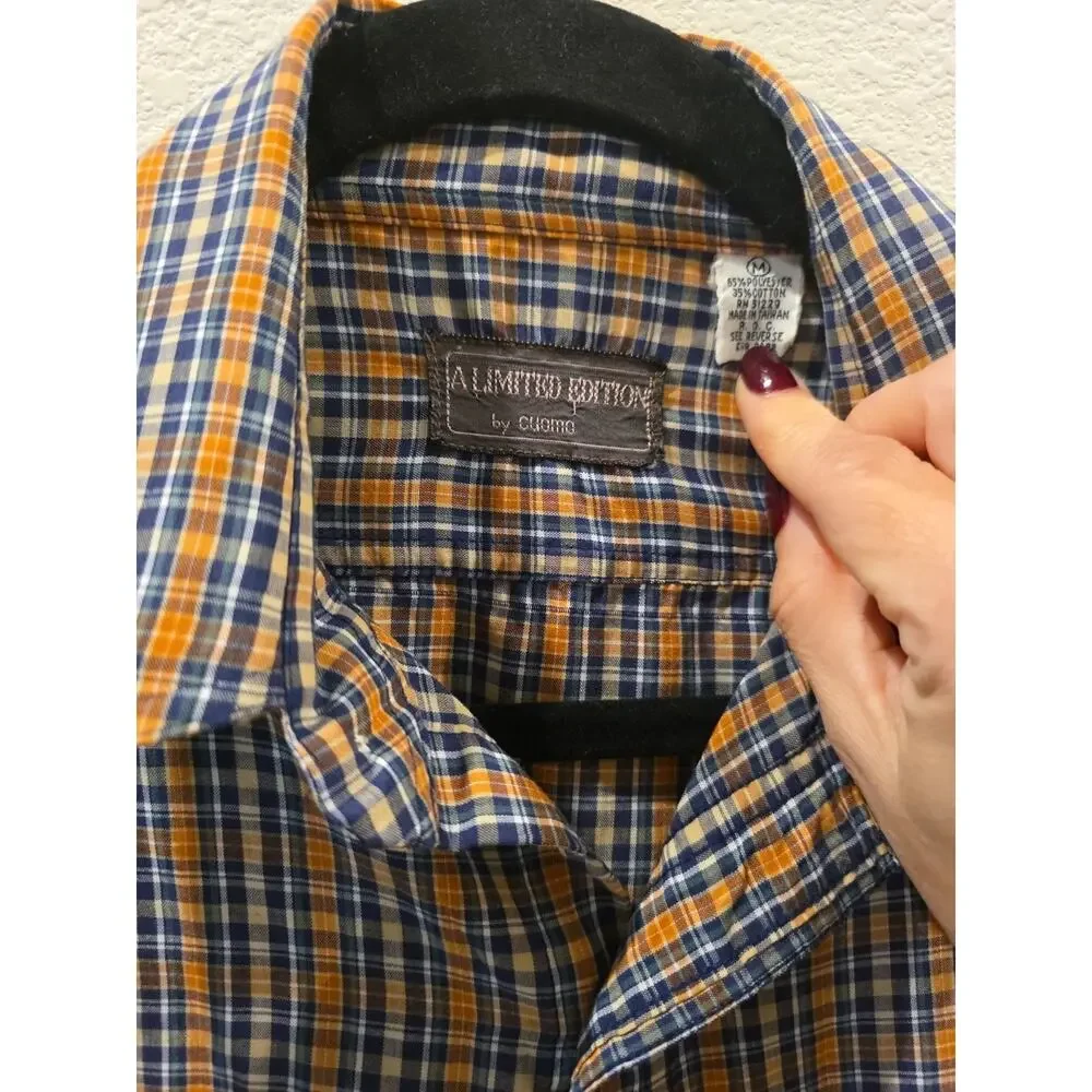 VTG 80s Cuomo Limited Edition Westernwear Blue Orange Plaid Shoulder Lapels Sz M